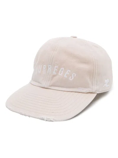 Courrèges Logo-embroidered Distressed Cap In Oat Meal