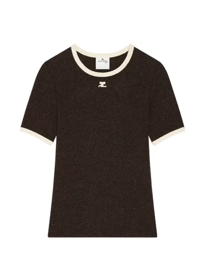 Courrèges Heather Contrast-trim T-shirt In Brown