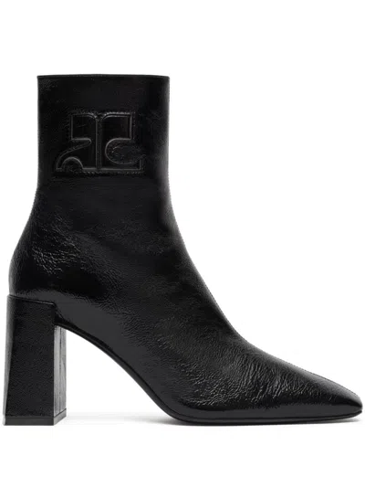 Courrèges Heritage Leather Ankle Boots In 黑色