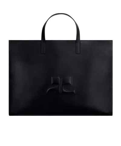 Courrèges Black 'heritage' Shopping Bag In Leather With Logo