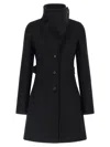 Courrèges Belted Waist High Collar Coat In Black