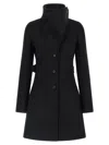 Courrèges Belted Waist High Collar Coat In Black