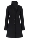 Courrèges Belted Waist High Collar Coat In Black