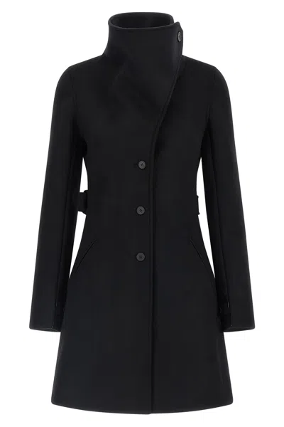 Courrèges Belted Waist High Collar Coat In Black