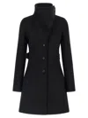 Courrèges Belted Waist High Collar Coat In Black