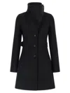 Courrèges Belted Waist High Collar Coat In Black