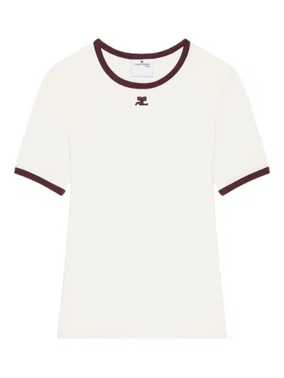 Courrèges T-shirt Heritage Con Bordi A Contrasto In Burgundy