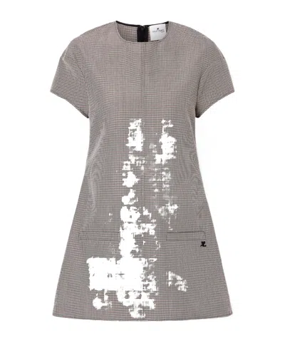 Courrèges Heritage Houndstooth Wool-blend Mini Dress In Gray