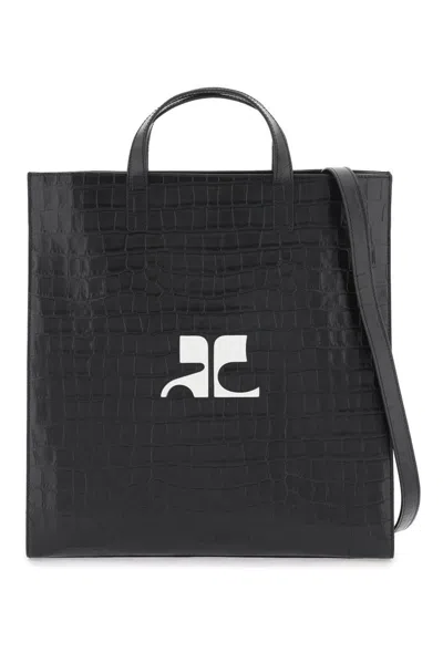 Courrèges Heritage Logo Patch Tote Bag In Black