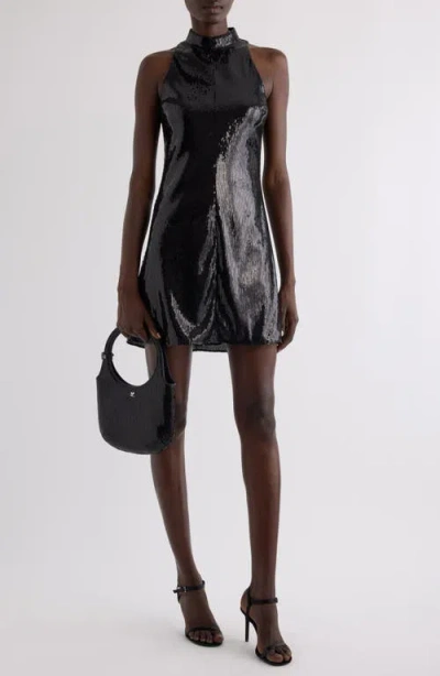 Courrèges Heritage Mock Neck Sequin Minidress In Black