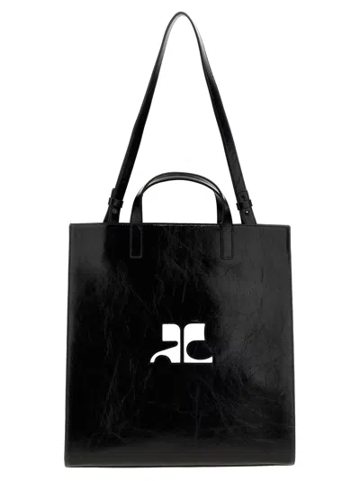 Courrèges Heritage Naplack Shopping Bag In Black