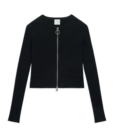 Courrèges Heritage Ribbed-knit Cardigan In 9999