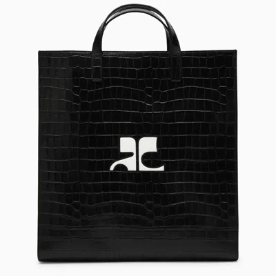 Courrèges Heritage Shopping Bag Black Crocodile Effect
