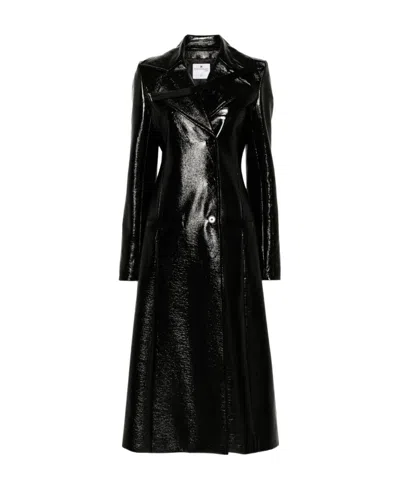 Courrèges Heritage Vinyl Faux-leather Trench Coat In Black