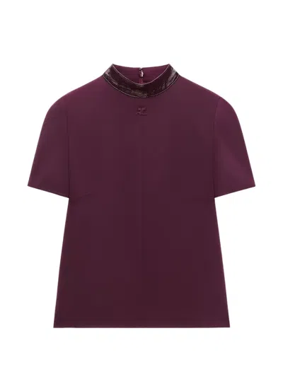Courrèges Heritage Vinyl-collar Logo-patch Blouse In Animal Print