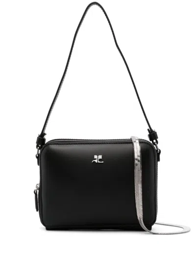 Courrèges Herringbone Chain-link Shoulder Bag In Black Calf Leather