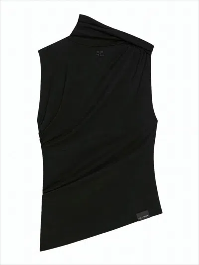 Courrèges High Collar Black Sleeveless Top