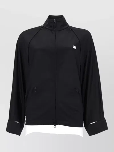 Courrèges High Collar Coat Elastic Hem Pockets In Black