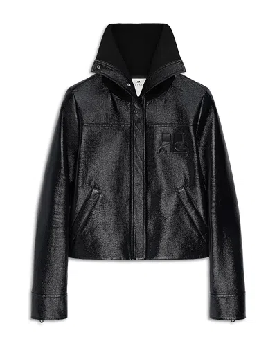 Courrèges High Collar Cotton Vinyl Jacket In Blue
