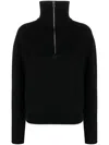 Courrèges High Collar Zip Closure Wool Sweater In Black