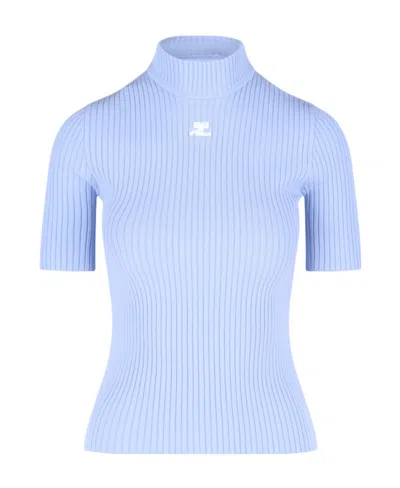 COURRÈGES COURRÈGES REEDITION SHORT-SLEEVED RIBBED KNIT JUMPER