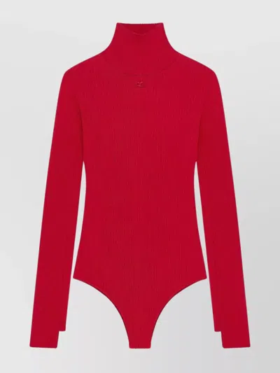COURRÈGES HIGH NECK RIBBED LONG SLEEVE BODYSUIT