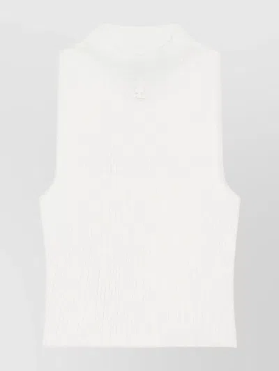 Courrèges High Neck Ribbed Sleeveless Top In White