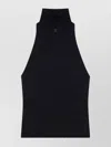 Courrèges High Neck Ribbed Sleeveless Top In Black