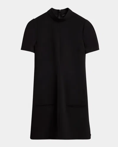 Courrèges High-neck Short-sleeve Crepe Jersey Mini Dress In Black