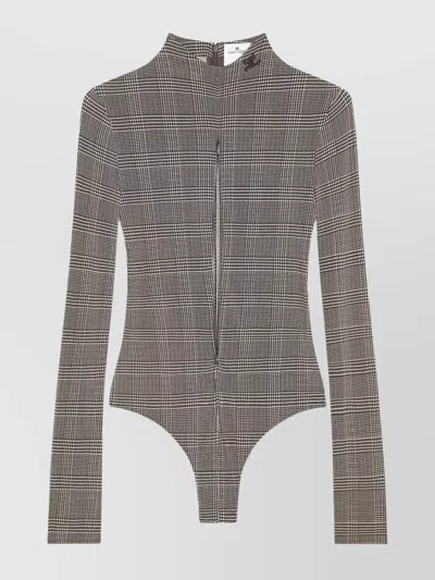 Courrèges High Neck Stretch Body With Prince Of Wales Check In Natural / Mud Brown