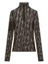 Courrèges Lace-panel High-neck Top In Brown