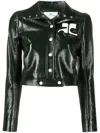 Shop Courrèges High-shine Cropped Jacket In Green
