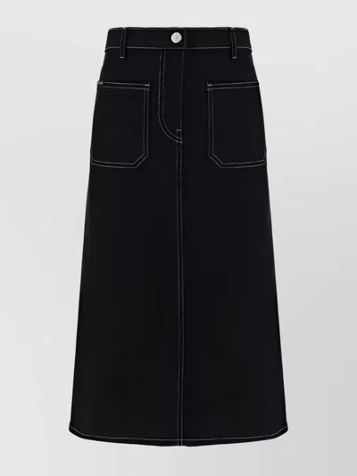 Courrèges Denim Midi Skirt In Black