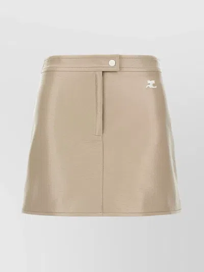 Courrèges 'high-waisted Vinyl Reedition' Button Detail Skirt In Brown