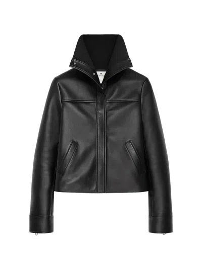 Courrèges High-collar Leather Jacket In Black