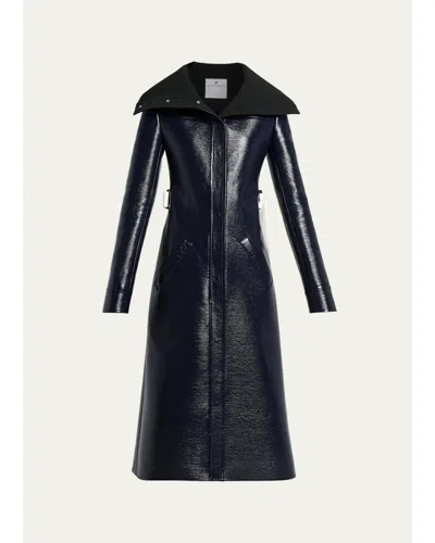 Courrèges High-collar Shiny Vinyl Long Trench Coat In Black