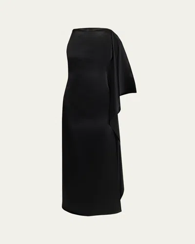 Courrèges High-neck Draped Satin Midi Dress In Black