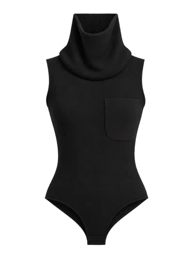 Courrèges Turtleneck Sleeveless Cutout Bodysuit In Black