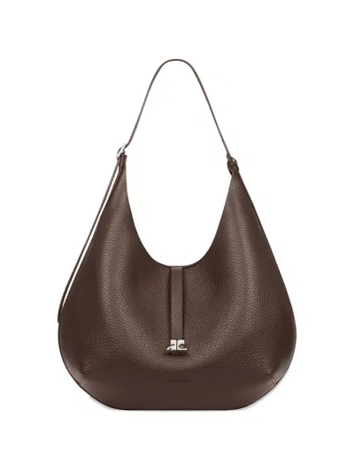 Courrèges Hobo Grained Leather Shoulder Bag In Brown