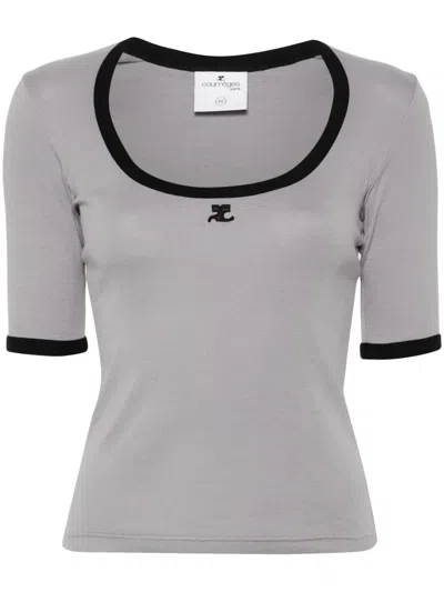 Courrèges Holistic Contrast Cotton T-shirt In Grey