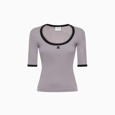 Courrèges Holistic Contrast Cotton T-shirt In Grey