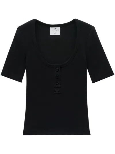 Courrèges Holistic Snaps Ribbed-knit Top In 黑色