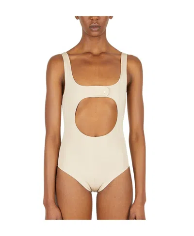 Courrèges Hollowed-out Elastic Leotard In Beige