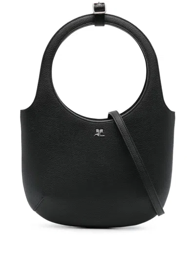 Courrèges Holy Leather Tote Bag In 黑色