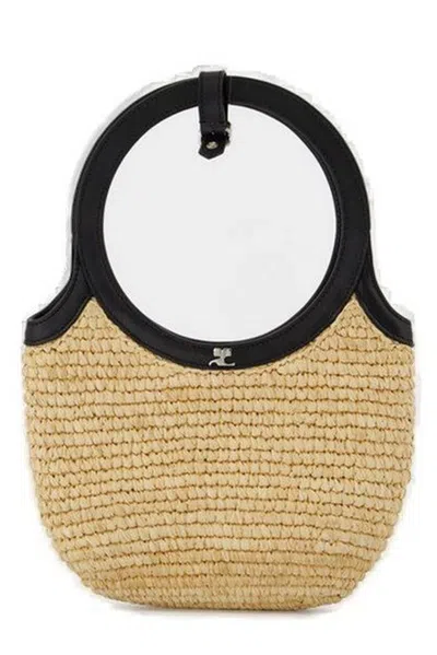 Courrèges Holy Raphia Handbag In Beige