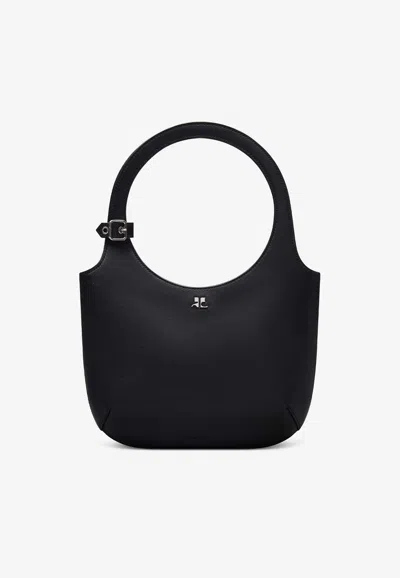 Courrèges Holy Calf Leather Hobo Bag In Black