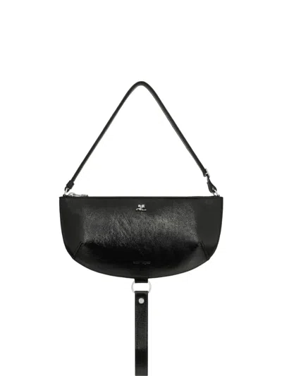 Courrèges Holy Eclipse Leather Shoulder Bag In Black