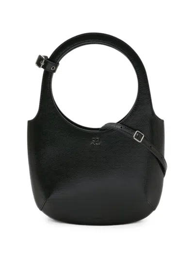 Courrèges Holy Grained Leather Tote Bag In Black