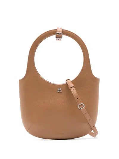 Courrèges Holy Leather Tote Bag In Brown