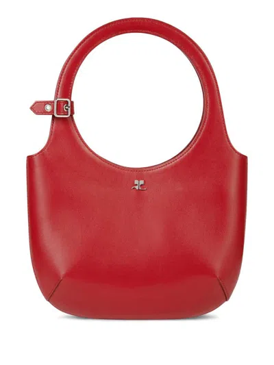 Courrèges Holy Calf Leather Hobo Bag In Red